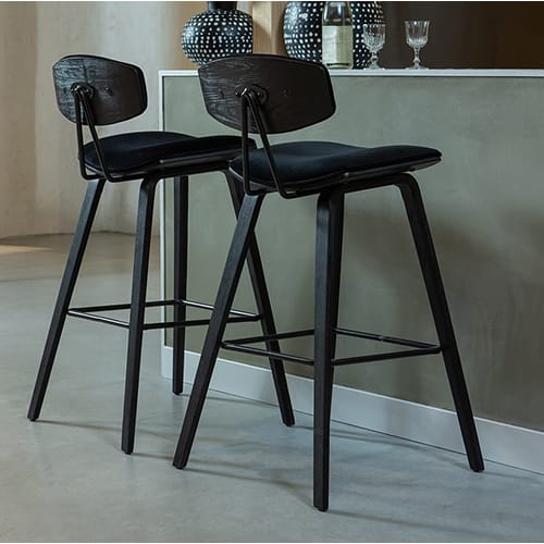 Lot de 2 tabourets de bar en velours noir - Collection Senn - Woood