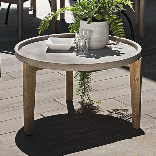 Table d'appoint de jardin ronde 80cm en béton piètement en acacia - Victor - Victor