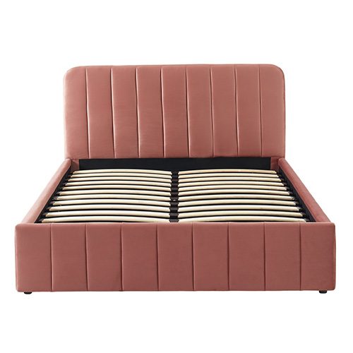 Lit coffre 140x190cm en velours rose blush avec tête de lit + sommier à lattes - Collection Ava - ELLE DECO