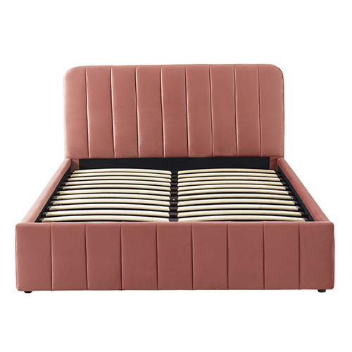 Lit coffre 160x200cm en velours rose blush avec tête de lit + sommier à lattes - Collection Ava - ELLE DECO