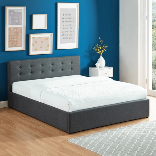 Ensemble matelas mémoire + lit coffre et sommier 160x200 en tissu gris anthracite Memo HR avec tête de lit - Collection Tina