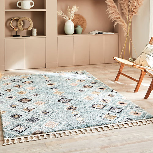 Tapis berbère bleu motifs losange 120 x 170 cm - Stella