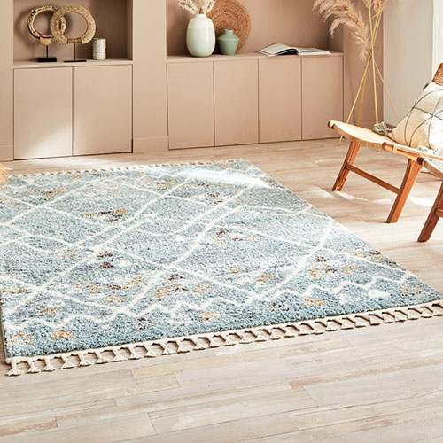 Tapis berbère bleu motif géométrique 80 x 150 cm - Fluffy