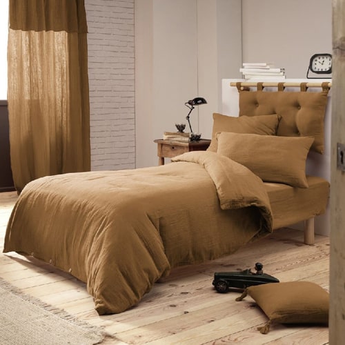 DRAP HOUSSE 180x200CM 100% GAZE DE COTON CAMEL