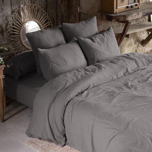 HOUSSE DE COUETTE 260x240CM 100% GAZE DE COTON -GRANIT