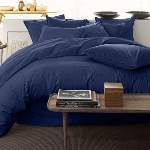 Drap housse 100% lin - Bonnet 30cm - 160x200cm - Bleu cobalt