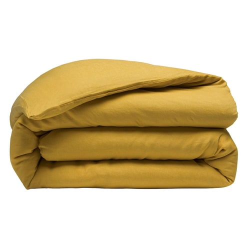 DRAP HOUSSE 160X200CM 100% LIN LAVÉ JAUNE CURRY