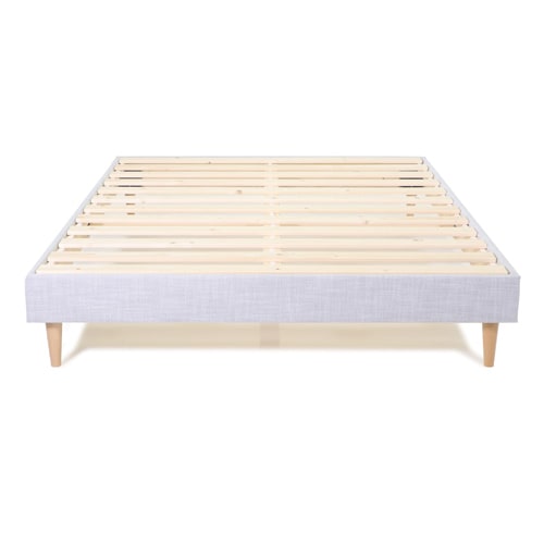 Lit adulte 140x190 en tissu gris clair avec sommier à lattes - Dina