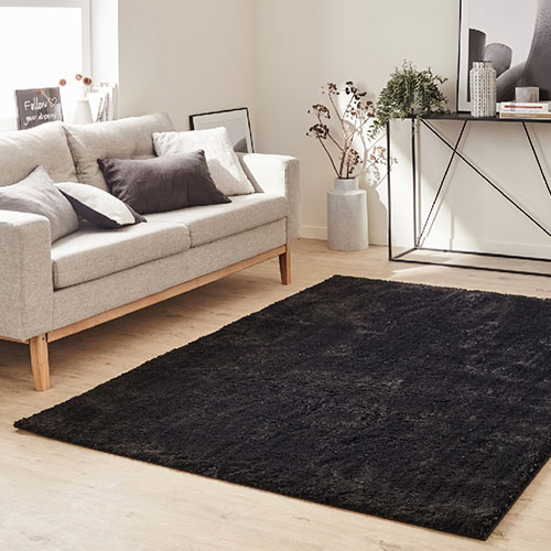 Tapis à poils longs uni noir 80x300 cm - Oslo