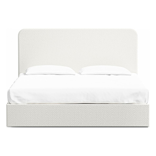 Lit adulte 140x190 en tissu bouclette beige avec tête de lit et sommier à lattes - Enzo