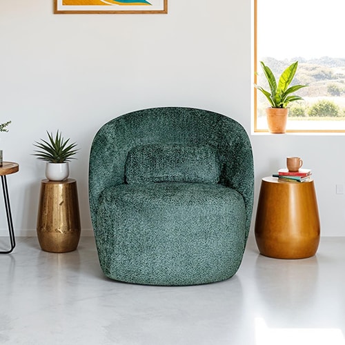 Fauteuil en tissu bouclette vert foncé - Rondo