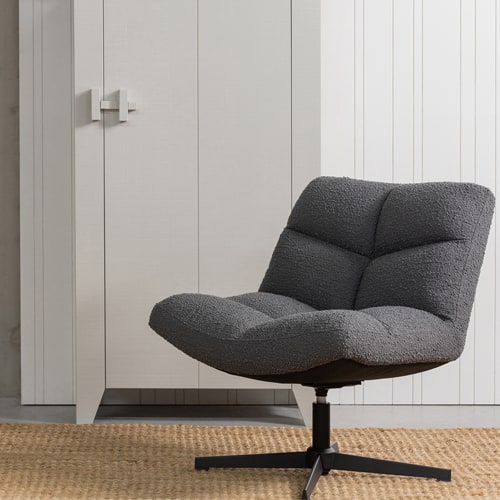 Fauteuil pivotant en tissu bouclé gris anthracite