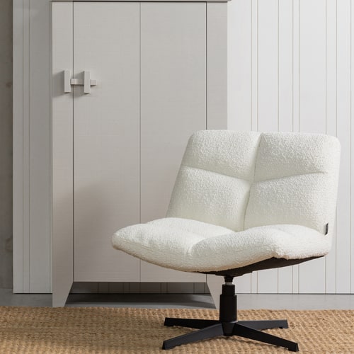 Fauteuil pivotant en tissu bouclé blanc - Vinny