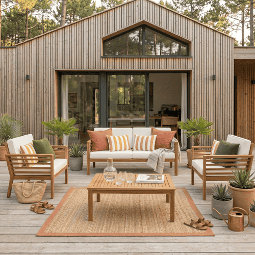Salon de jardin 4 places en acacia blanchi