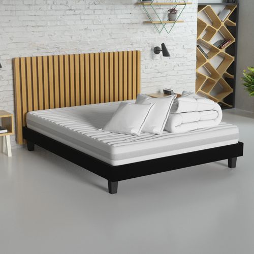 Ensemble matelas mousse 160x200 + sommier à lattes + couette + 2 oreillers - Clean Confort