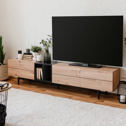 Meuble TV effet chêne et métal noir 195cm - Sintra