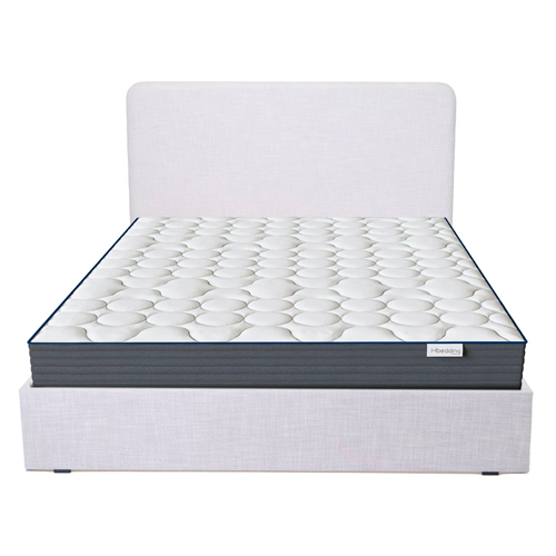 Lit Enzo 140x190 en tissu gris clair + Matelas à mémoire de forme Mémo HR 22cm