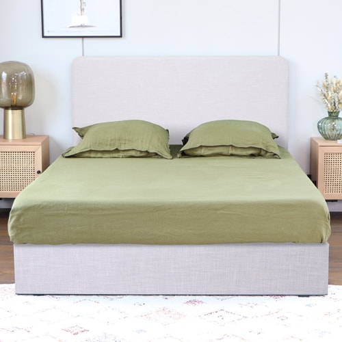 Lit Enzo 140x190 en tissu gris clair + Matelas à mémoire de forme Mémo HR 22cm