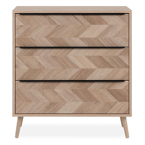 Commode 3 tiroirs effet chêne à chevrons 80 cm - Léa