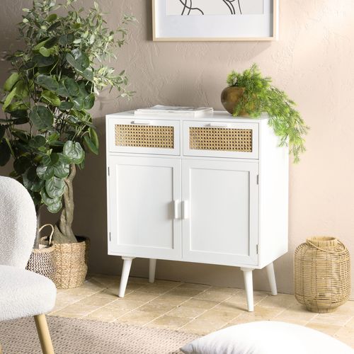 Buffet blanc 2 portes 2 tiroirs cannage naturel - Sandro