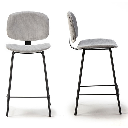 Lot de 2 tabourets de bar en velours côtelé gris piètement noir 65 cm - Liv