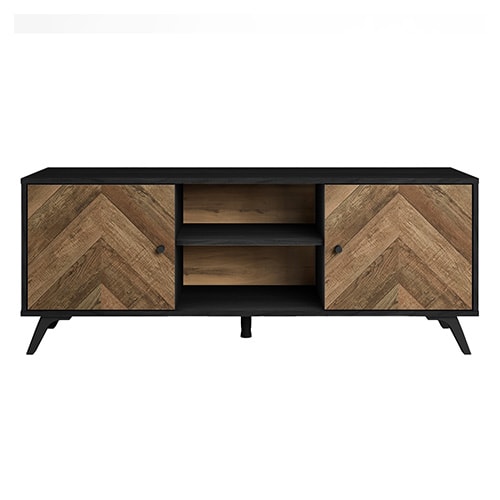 Meuble TV 2 portes effet bois à chevrons / noir 136 cm - Dario