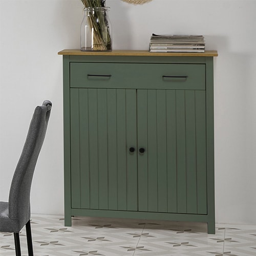 Buffet 2 portes 1 tiroir bois ciré / vert 90 cm - Ida