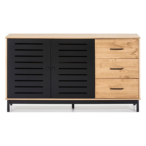 Buffet 2 portes 3 tiroirs bois ciré / noir 141 cm - Rosa