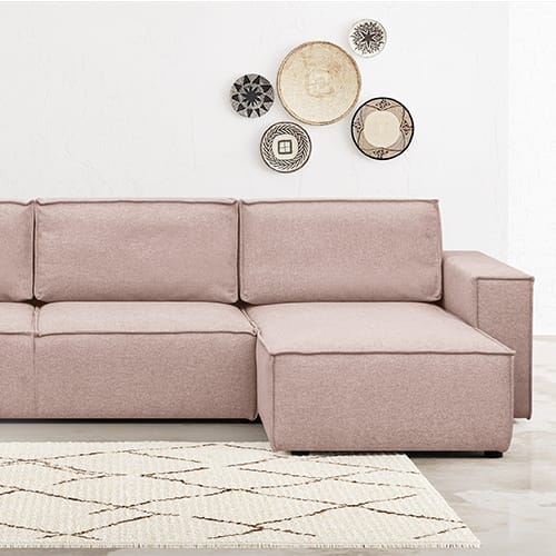 Canapé d'angle 5 places convertible réversible avec coffre de rangement en tissu rose - Harper New