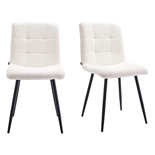 Lot de 2 chaises en tissu bouclette beige, piètement noir - Iggy