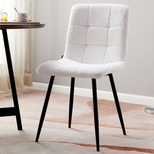 Lot de 2 chaises en tissu bouclette beige, piètement noir - Iggy