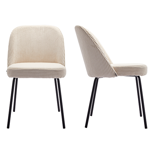 Lot de 2 chaises en velours côtelé beige, piètement noir - Olden