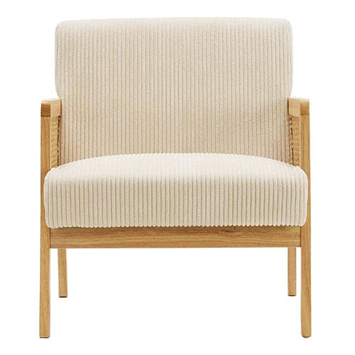 Fauteuil rotin et velours côtelé beige - Mani