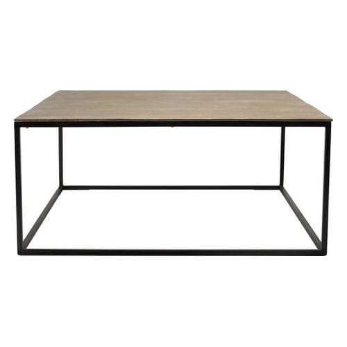 Table basse carrée 90x90cm aluminium doré et noir pieds métal - Johan