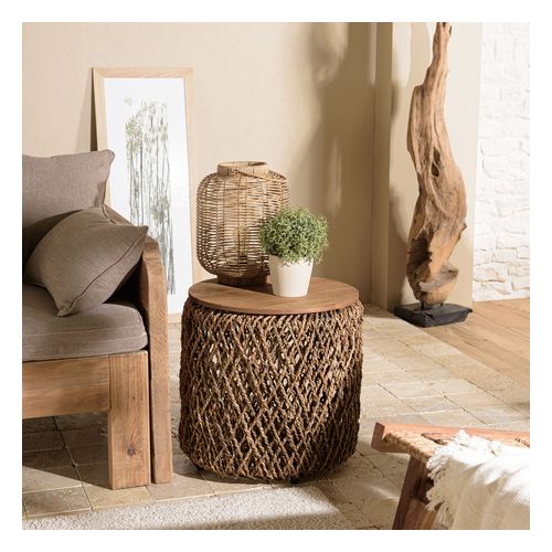 Table d'appoint ronde 50x50cm en tissage de fibre de cocotier - Sixtine