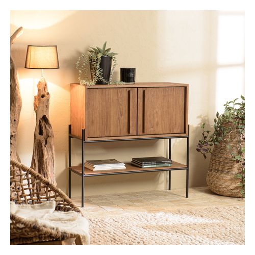 Buffet haut 2 portes 1 niche en teck recyclé naturel - Sixtine