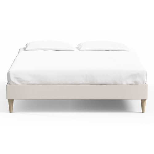 Lit adulte 160x200 en velours beige avec sommier à lattes - Dina