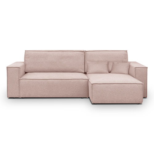 Canapé d'angle convertible réversible 4 places avec coffre de rangement en tissu rose - Livia New