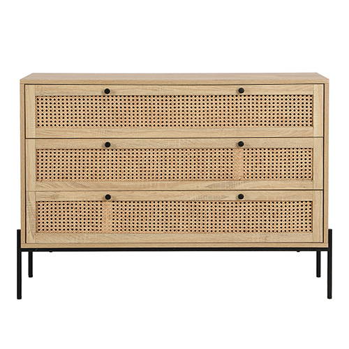 Commode 3 tiroirs en cannage naturel et effet chêne 105 cm - Iris