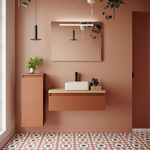 Meuble de salle de bain suspendu vasque à poser 90cm 1 tiroir Terracotta - Hudson