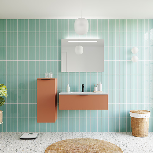 Meuble de salle de bain suspendu vasque intégrée 90cm 1 tiroir Terracotta - Soho