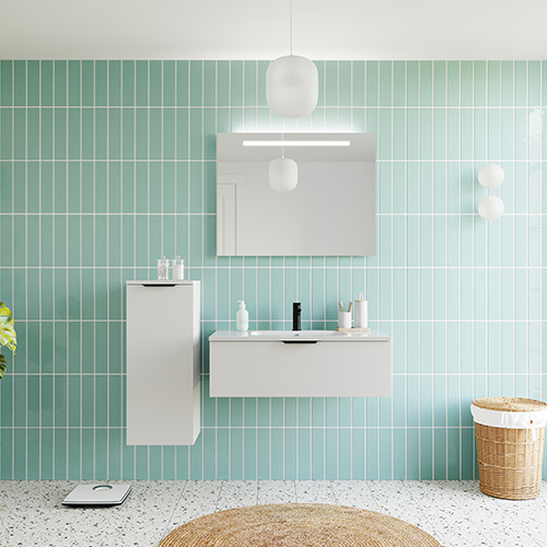 Meuble de salle de bains 90 cm Opale blanc - 1 tiroir - simple vasque - Loft