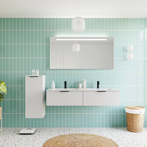 Meuble de salle de bains 140 cm Opale blanc - 2 tiroirs - double vasque - Loft