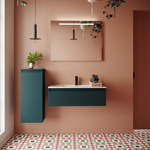 Meuble de salle de bain suspendu vasque intégrée 90cm 1 tiroir Bleu - Rivage