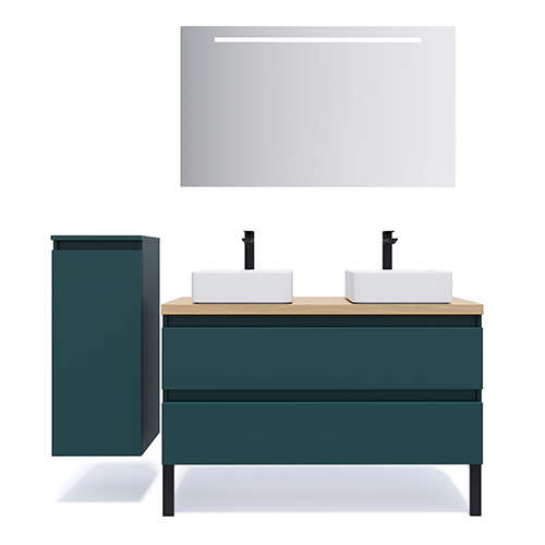 Meuble de salle de bain suspendu 2 vasques à poser 120cm 2 tiroirs Bleu - Rivage