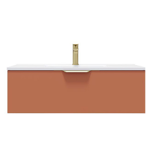 Meuble de salle de bain suspendu vasque intégrée 90cm 1 tiroir Terracotta - Swing