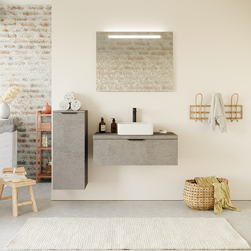 Meuble de salle de bain suspendu vasque à poser 90cm 1 tiroir façon Béton - Swing