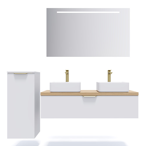 Meuble de salle de bain suspendu 2 vasques à poser 120cm 1 tiroir Blanc - Swing