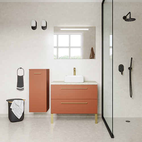 Meuble de salle de bain suspendu vasque à poser 90cm 2 tiroirs Terracotta - Osmose