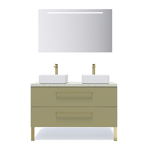 Meuble de salle de bain suspendu 2 vasques à poser 120cm 2 tiroirs Vert olive + miroir - Osmose